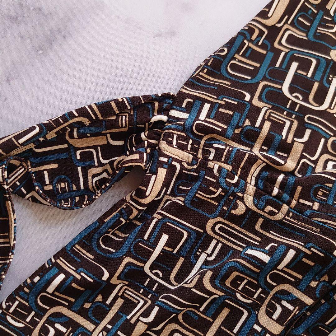 みるレリアン カシュクールワンピース ロング 七分袖 総柄 茶 11 L