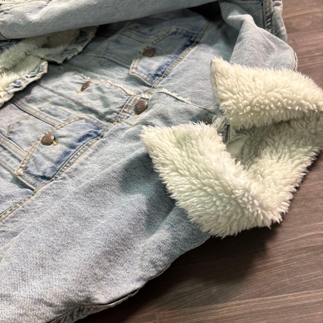 7AS8 R13 イタリア製　デニムジャケット　ロング　裏ボア　Gジャン　古着