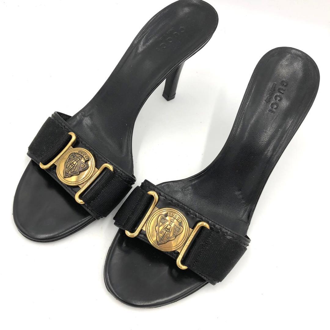 GUCCI グッチ ミュール サンダル ヒール 36 1/2 C ブラック 黒