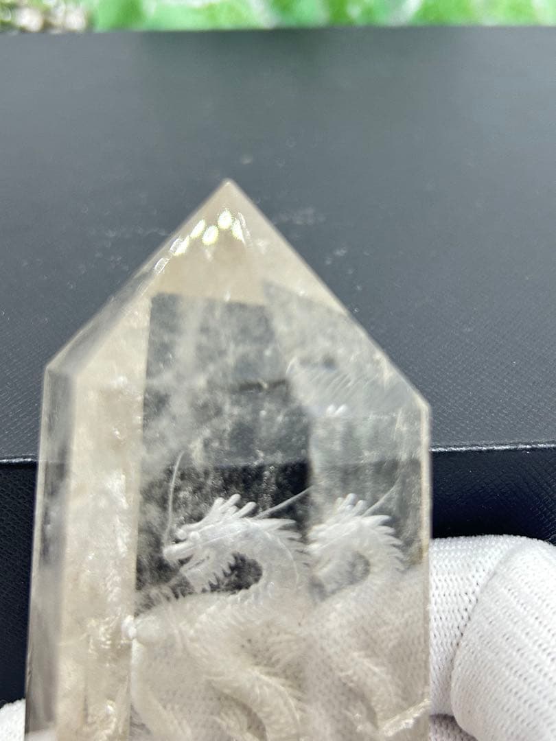 天然石スモーキークォーツ　龍彫りタワー置物　No.2260