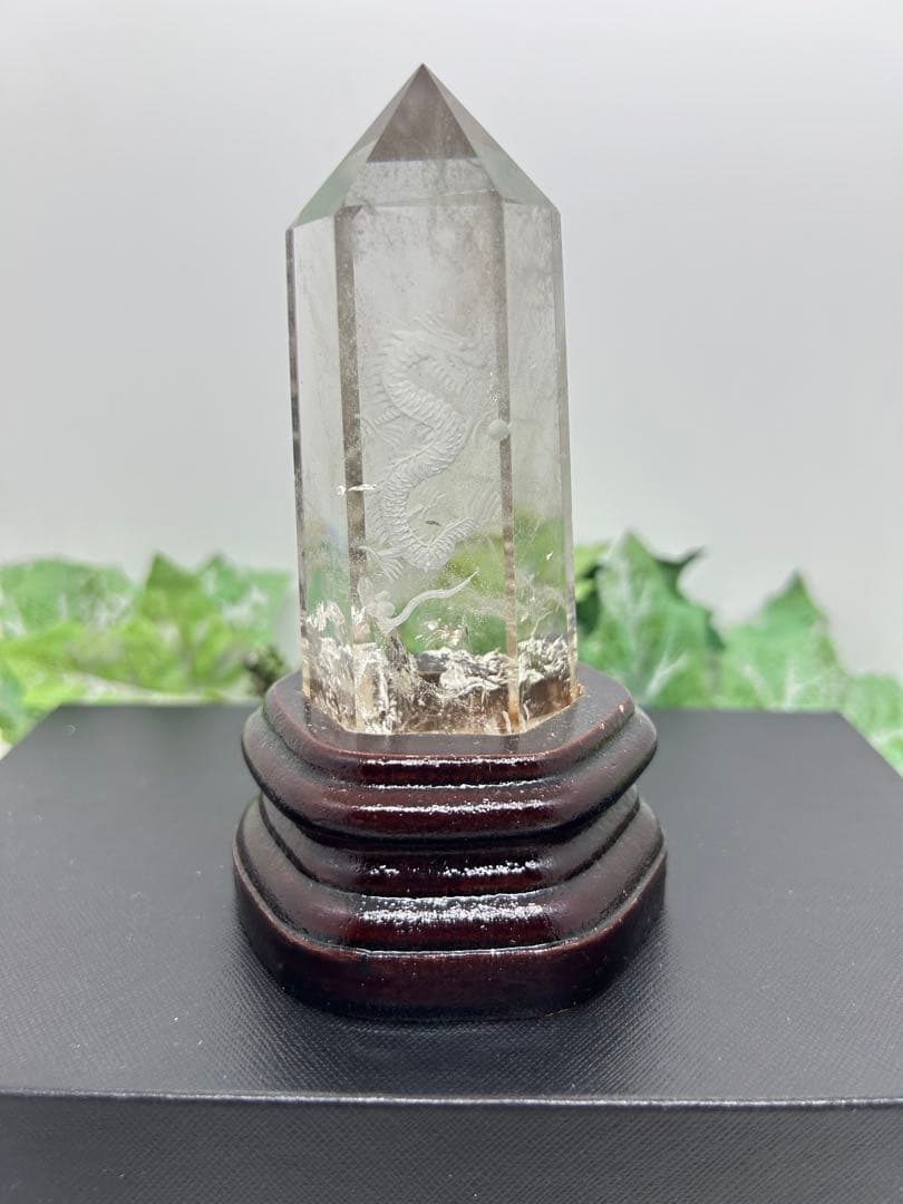 天然石スモーキークォーツ　龍彫りタワー置物　No.2260