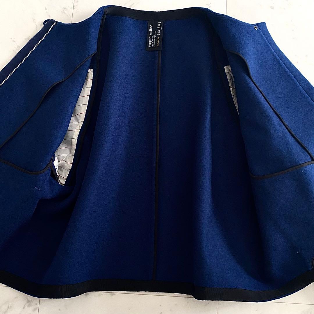 美品 サポートサーフェス×シジェームギンザ ノーカラーショート丈ウールコート 1