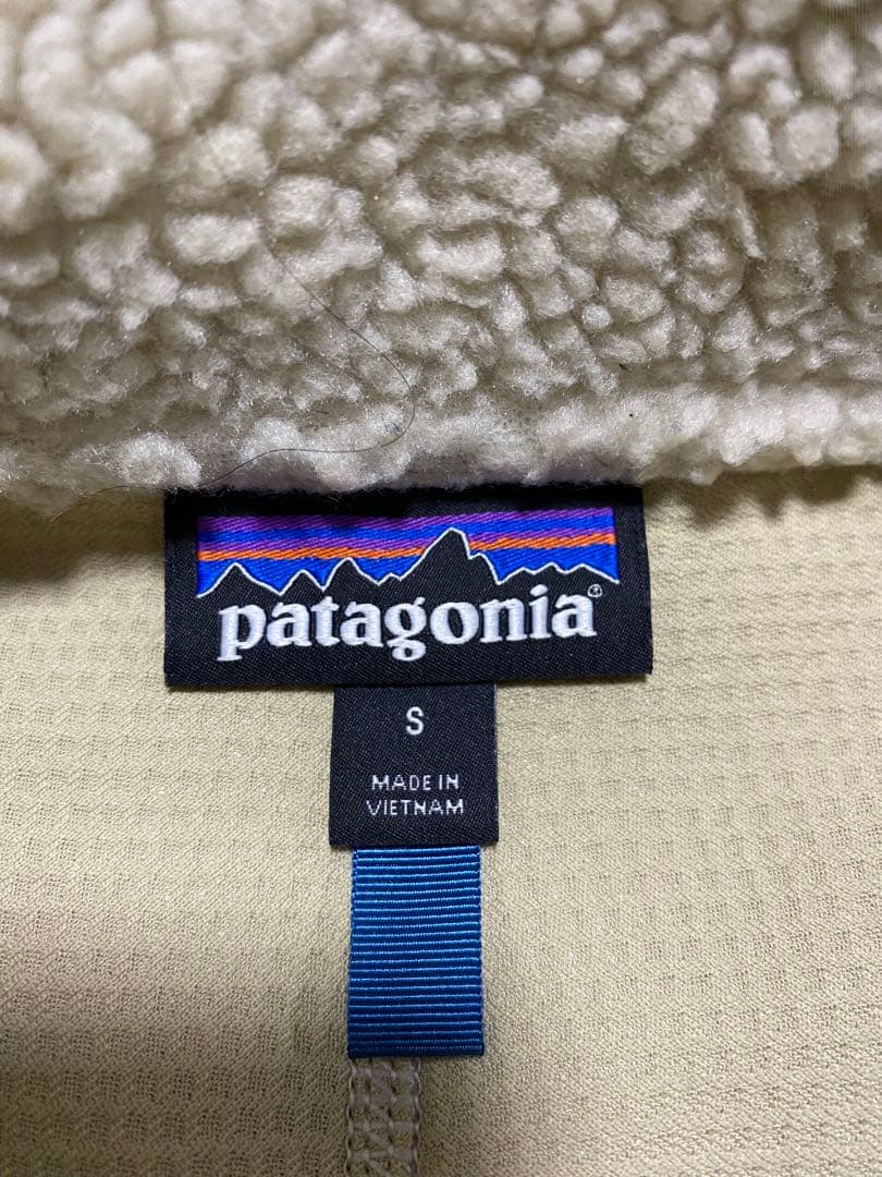 patagonia フリースベスト S ベージュ/ネイビー