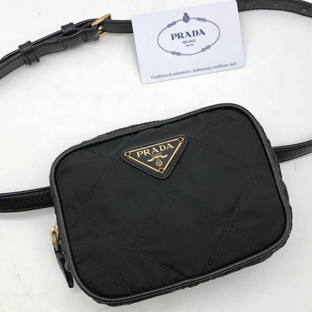✨極希少✨プラダ ウエストバッグ 三角ロゴプレート キルティング ナイロン 黒