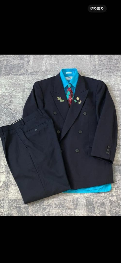 【3点セット】セットアップ スーツ ダブル ピンズ 紺 成人式
