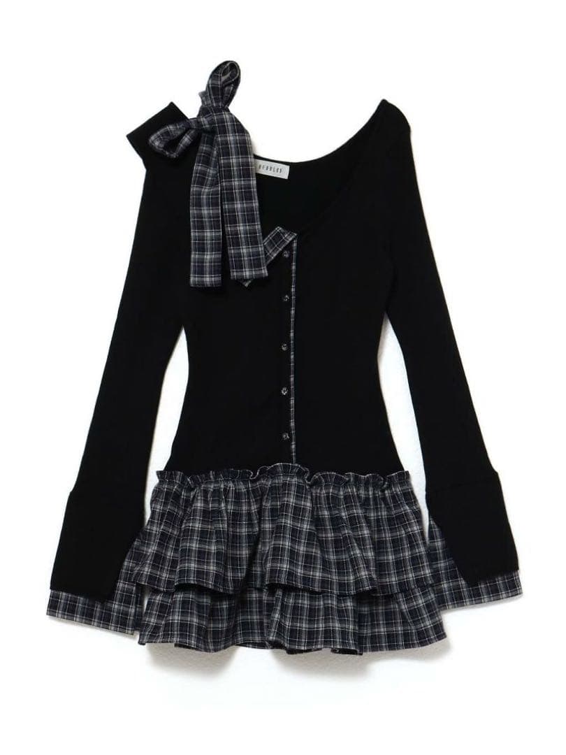 bubbles チェックリボンワンショルワンピース