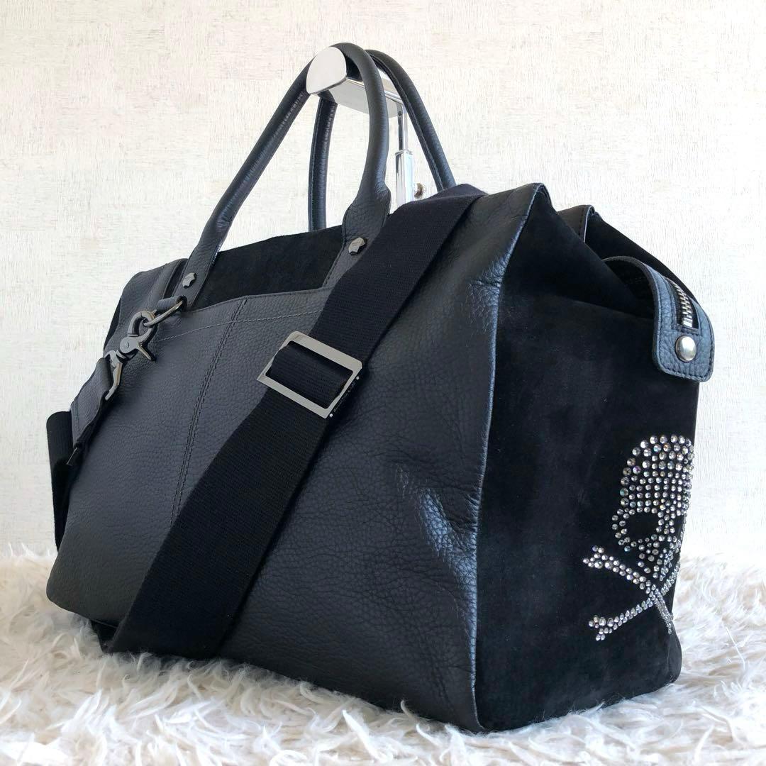 【大容量 2way】サマンサキングズ　ボストンバッグ　黒　スカル　本革　スエード