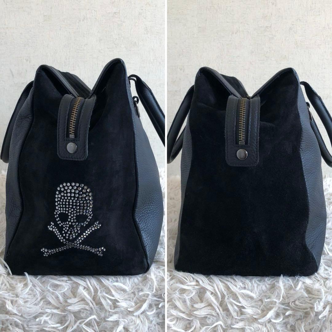 【大容量 2way】サマンサキングズ　ボストンバッグ　黒　スカル　本革　スエード