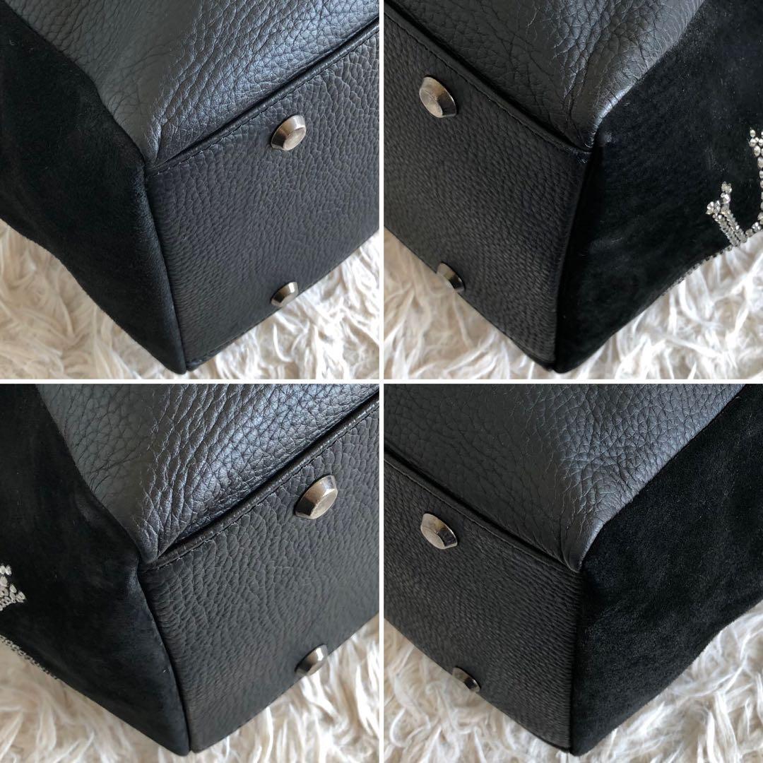 【大容量 2way】サマンサキングズ　ボストンバッグ　黒　スカル　本革　スエード