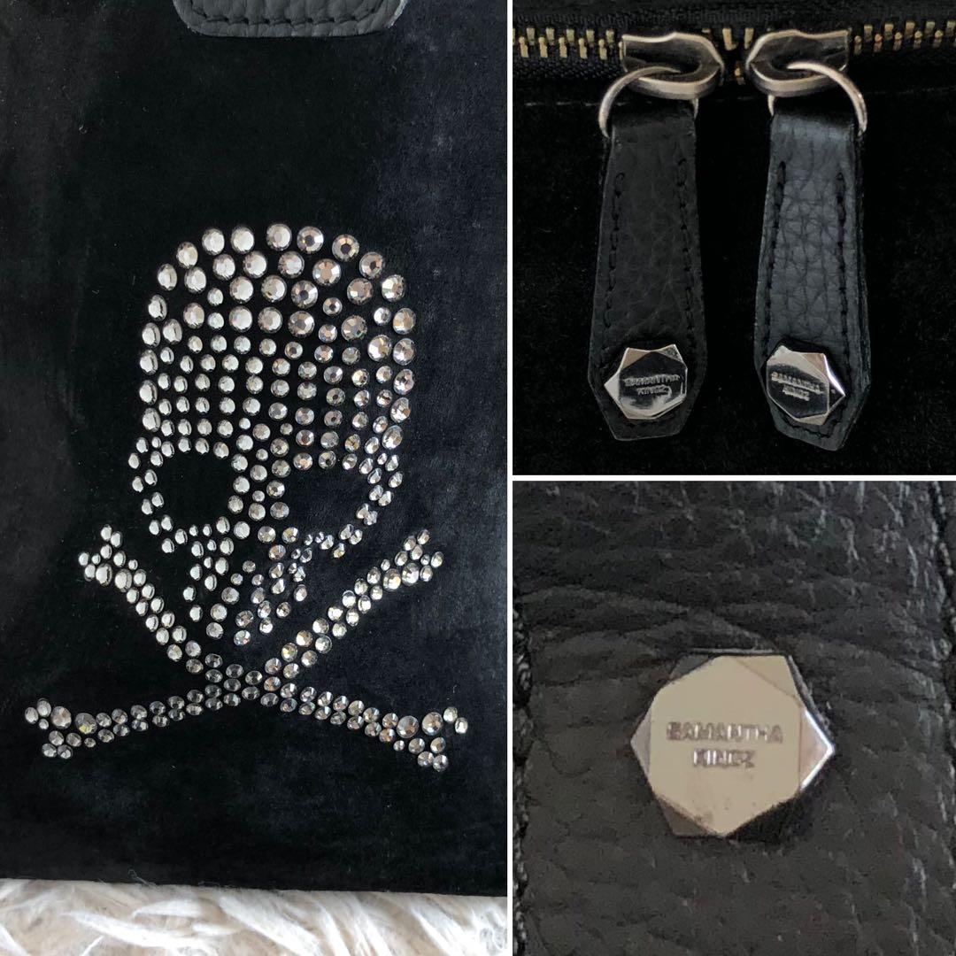 【大容量 2way】サマンサキングズ　ボストンバッグ　黒　スカル　本革　スエード