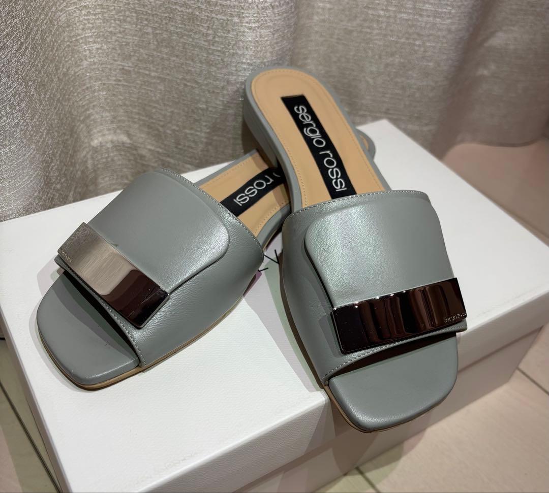 美品✨ sergio rossi SR1 フラットサンダル 37 ライトグレー