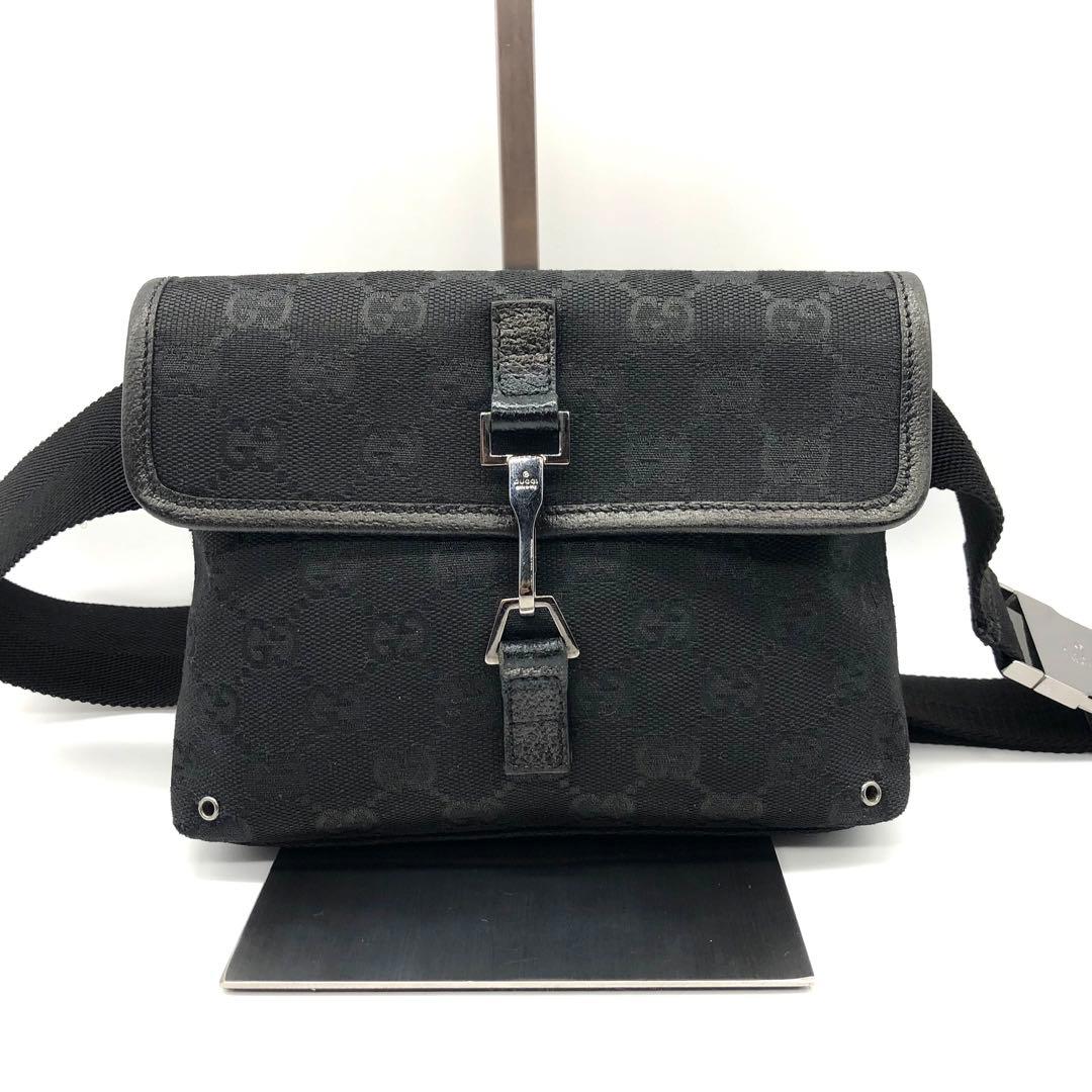 【美品】GUCCI ボディバッグ GG キャンバス レザー ジャッキー ブラック