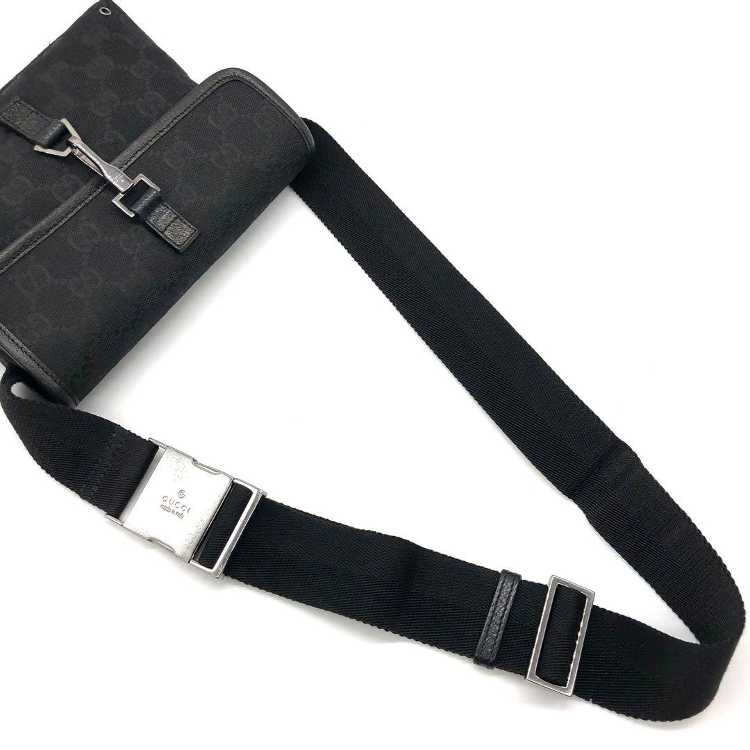 【美品】GUCCI ボディバッグ GG キャンバス レザー ジャッキー ブラック