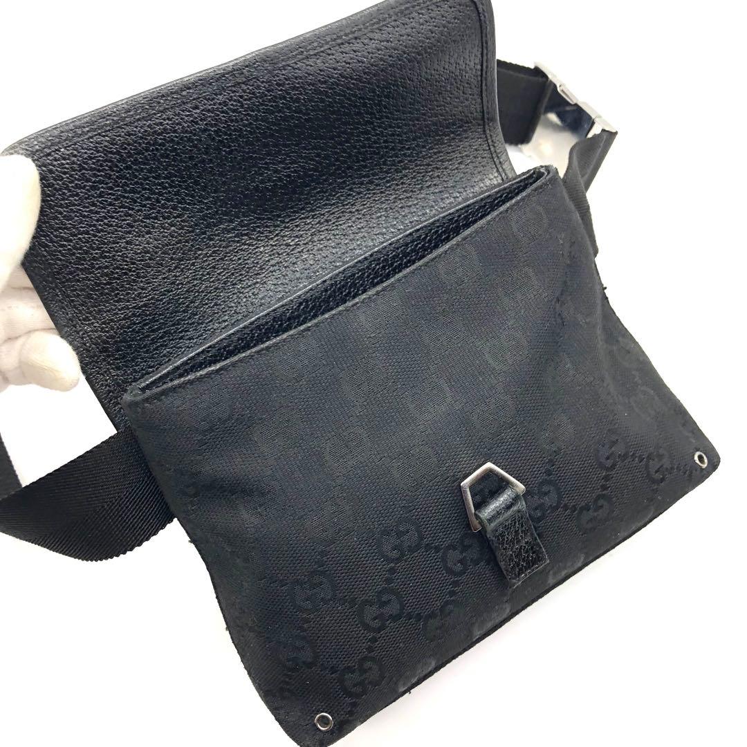 【美品】GUCCI ボディバッグ GG キャンバス レザー ジャッキー ブラック