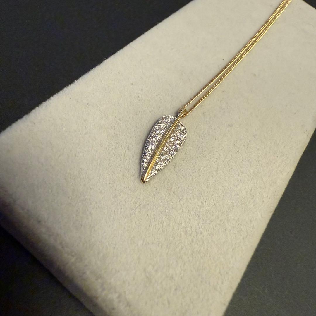 【K18 pt950】Tiffany リーフダイヤモンド ゴールド ネックレス