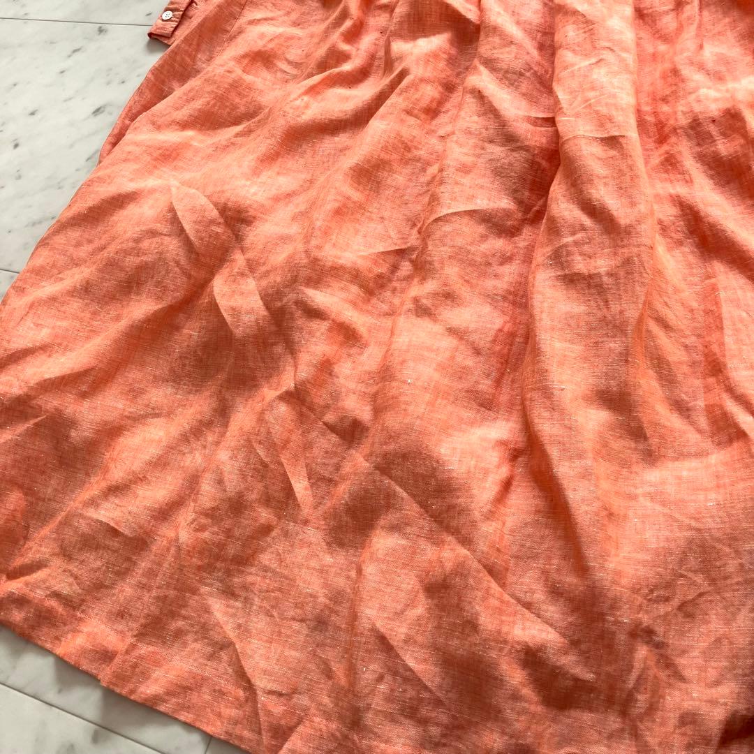 ロンハーマン リネン100% ロングワンピース ウエストベルト オレンジ S