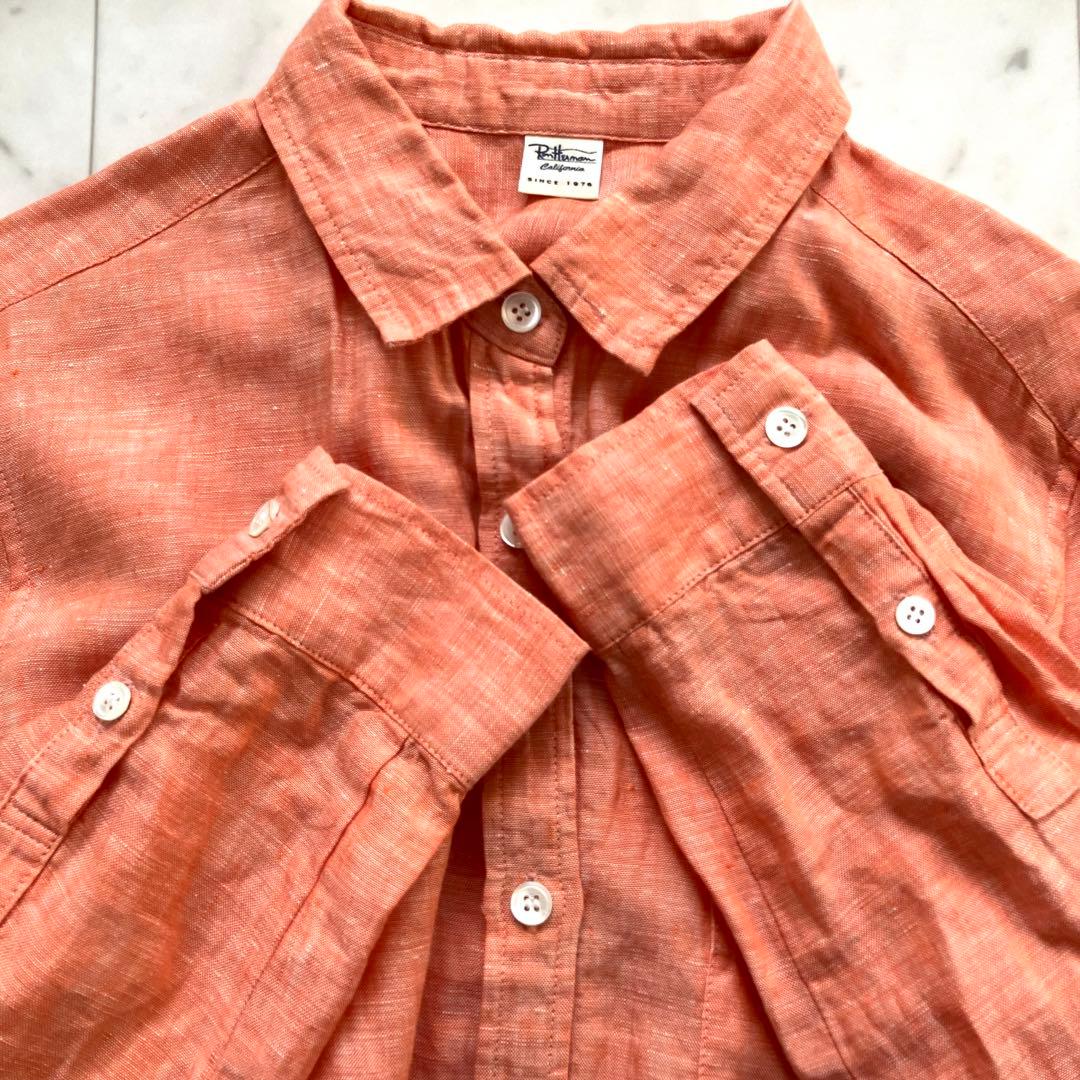 ロンハーマン リネン100% ロングワンピース ウエストベルト オレンジ S