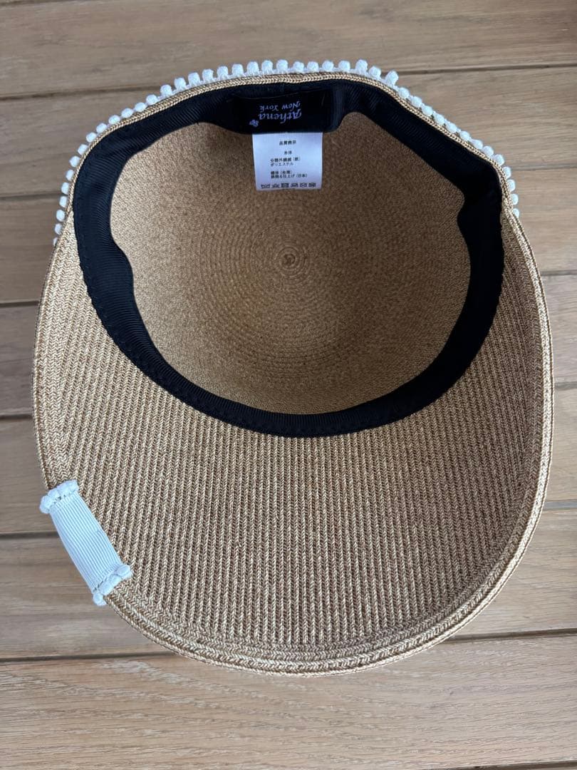 新品未使用2024ATHENA New Yorkベージュ麦わら帽子 花の刺繍付き