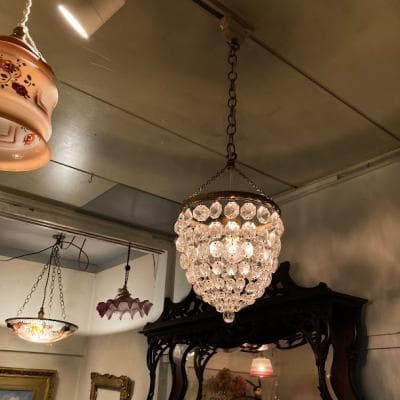 フランスアンティーク　クリスタルビーズ シャンデリア　小さな照明　天井照明