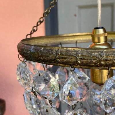 フランスアンティーク　クリスタルビーズ シャンデリア　小さな照明　天井照明