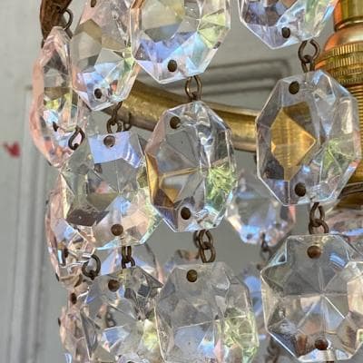 フランスアンティーク　クリスタルビーズ シャンデリア　小さな照明　天井照明