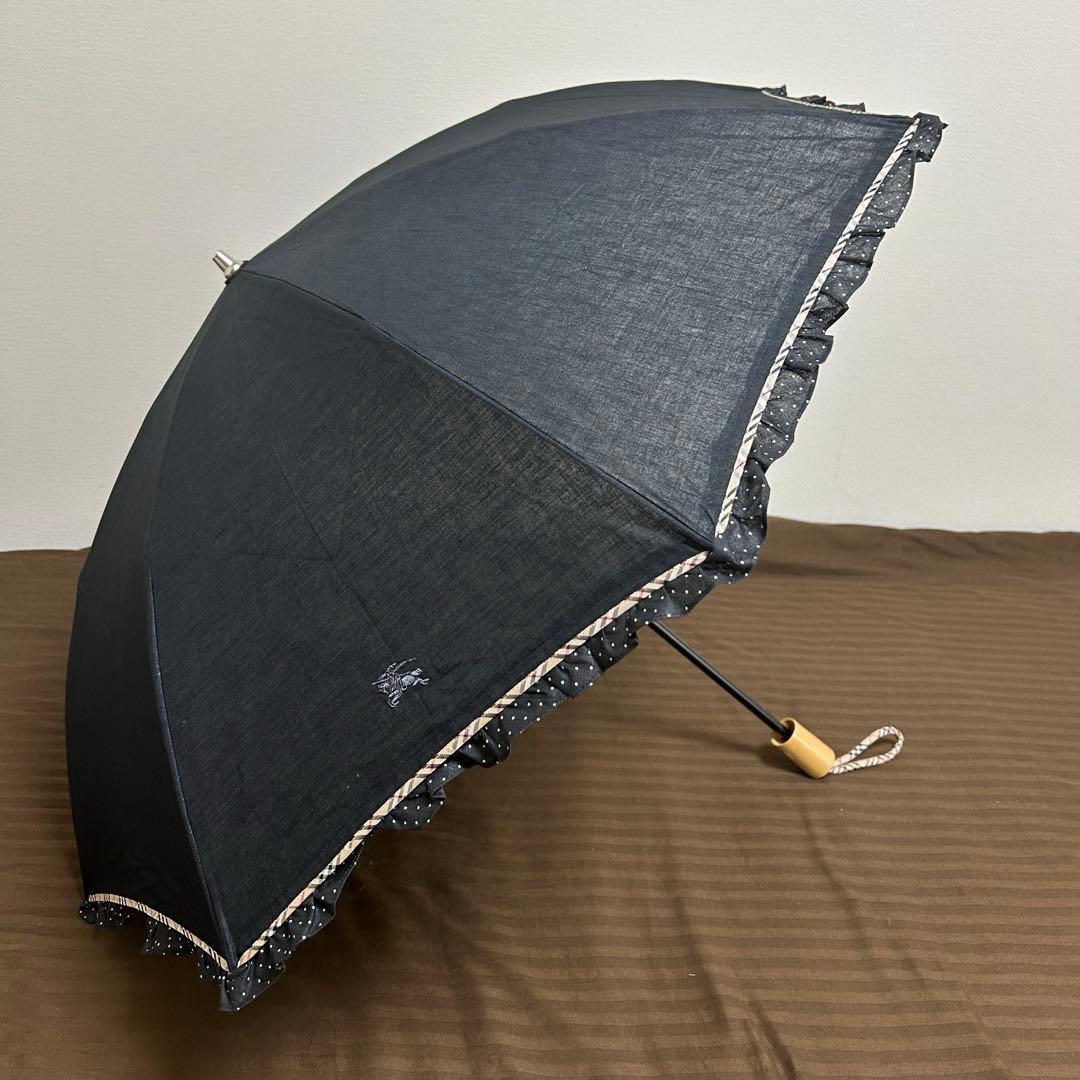 【美品】バーバリー　2段折り畳み日傘　水玉　チェック