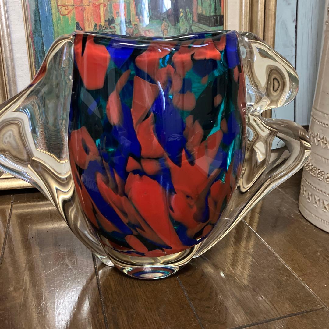 kayo大型 ムラーノ技法風 ガラス花瓶 33×25cm 5.1kg