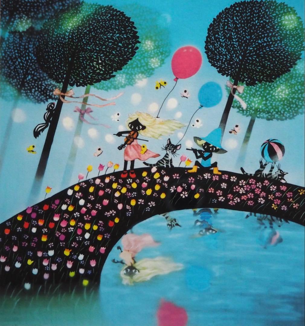 真作■藤城清治 四季のメルヘン 春 春のデュエット 直筆サイン■版画 絵画