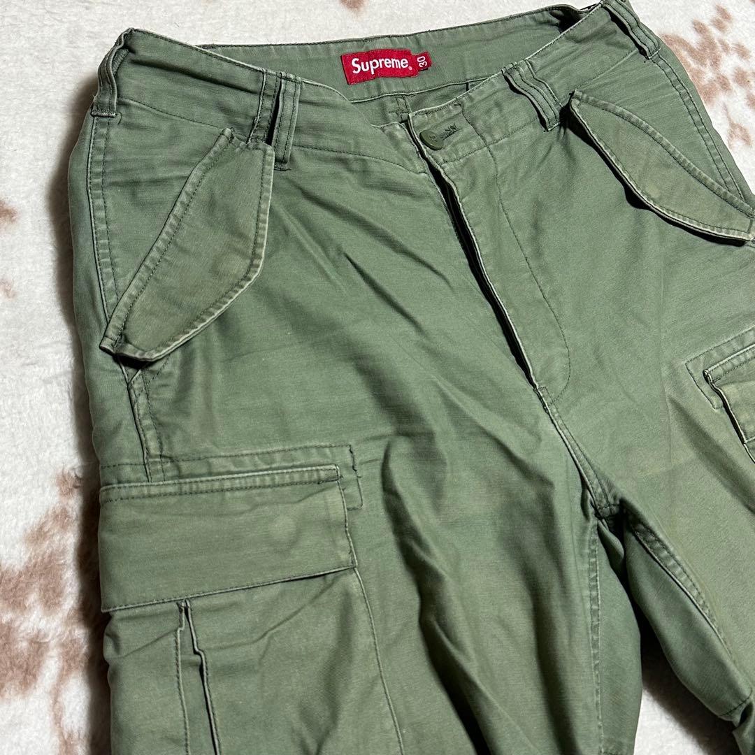 シュプリーム カーゴパンツ カーキ オリーブ ドローコード ベルト ミリタリー