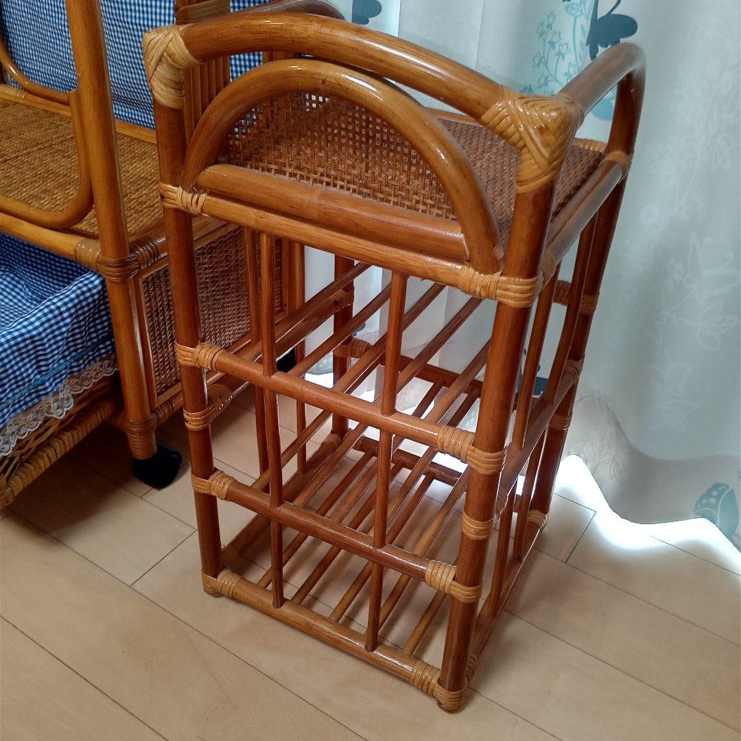 昭和レトロ アーチ型 ラタンハンガーラック 籐家具 古家具 スリッパラック