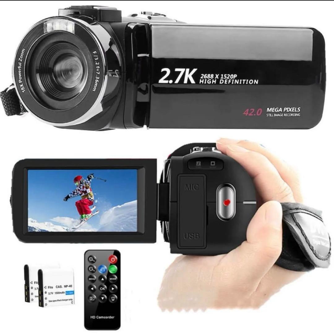 ビデオカメラ HD2.7K 1080P 60FPS 42MP 18デジタルズーム