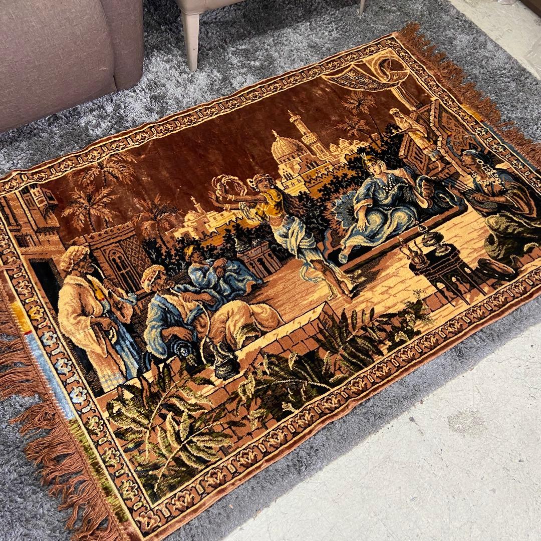 ヴィンテージ　中東　アラビア　壁掛けタペストリー　ラグ