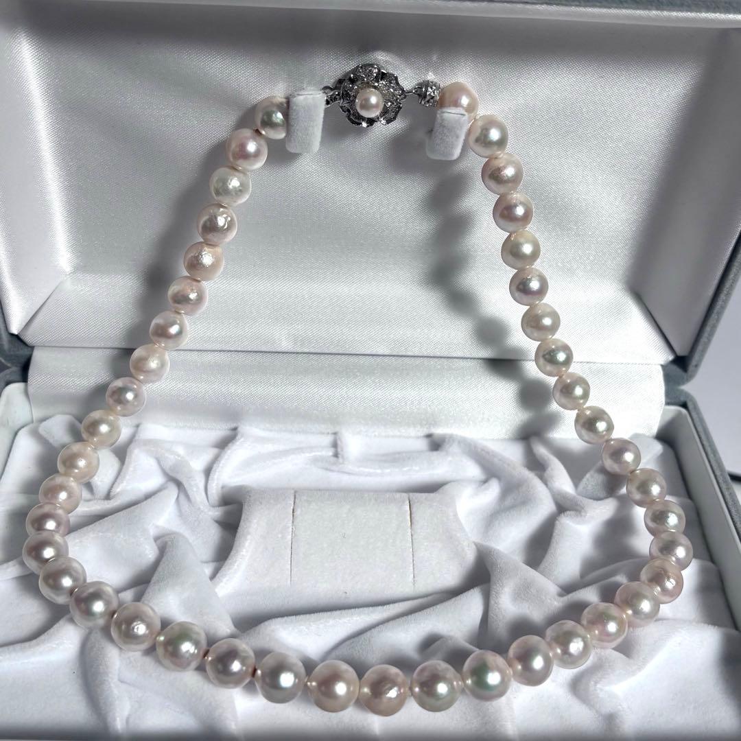 照り強✨干渉色◎超大珠9.5mmあこや本真珠 パールネックレス　冠婚葬祭