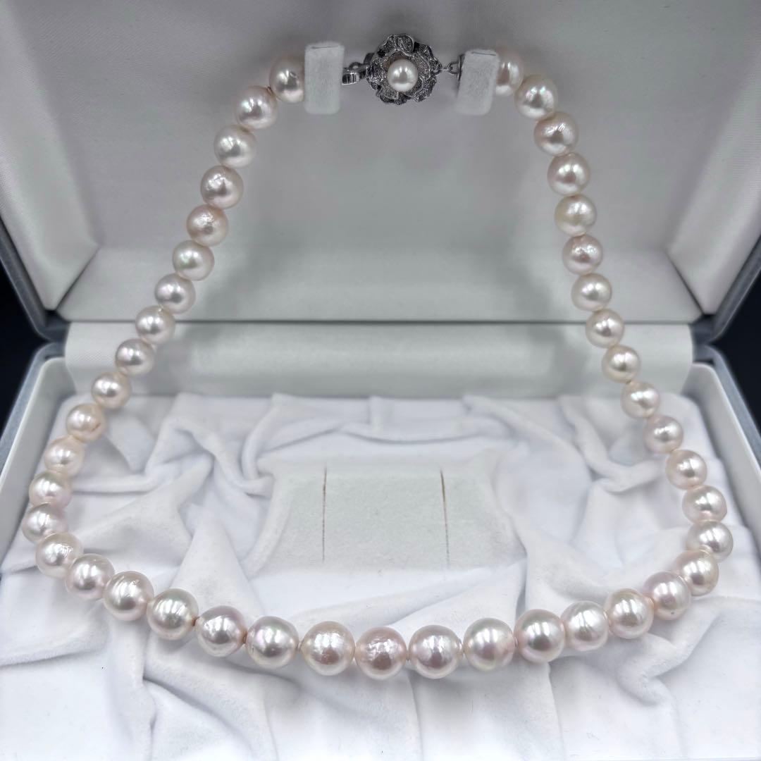 照り強✨干渉色◎超大珠9.5mmあこや本真珠 パールネックレス　冠婚葬祭