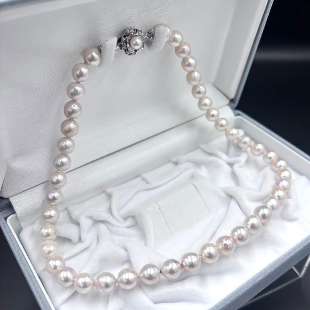 照り強✨干渉色◎超大珠9.5mmあこや本真珠 パールネックレス　冠婚葬祭