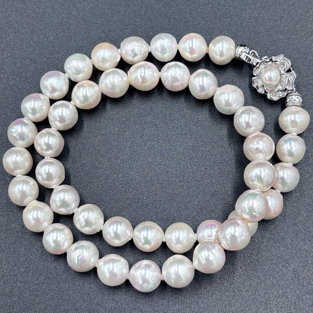 照り強✨干渉色◎超大珠9.5mmあこや本真珠 パールネックレス　冠婚葬祭