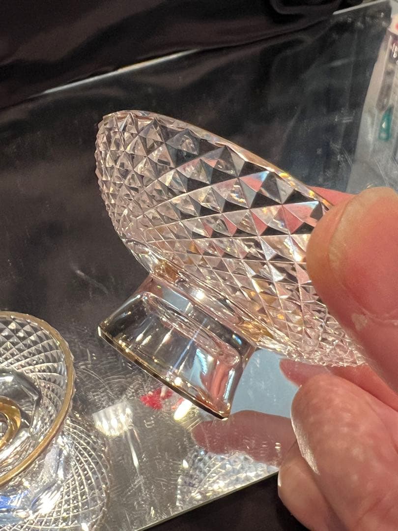 江戸切子　三ツ組盃(金加工) L-D-3 カメイガラス