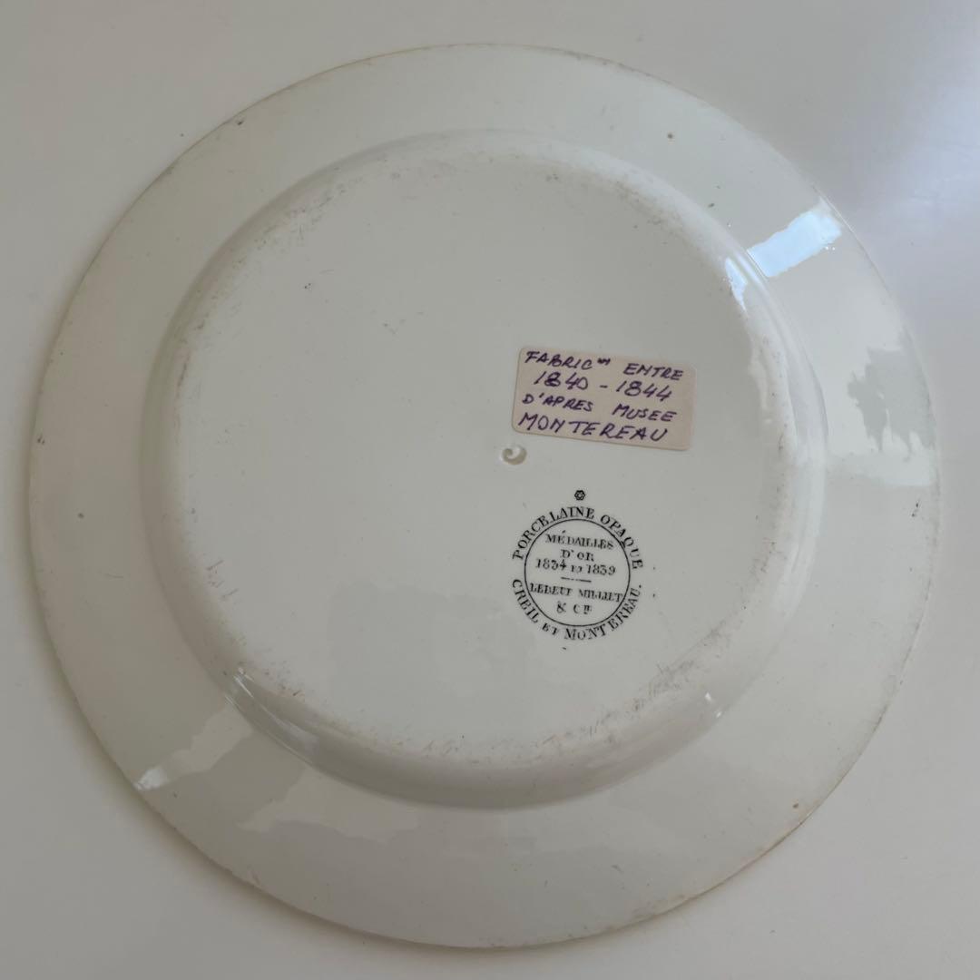 [希少]フランス アンティーク クレイユモントロー グリザイユ平皿Fanchon