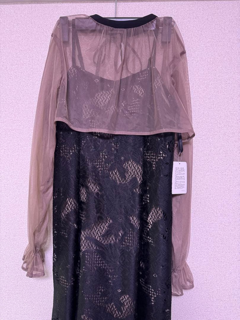 3wayシフォンボレロ&レースキャミドレス　ブラックブラウン　Ssize 華やか