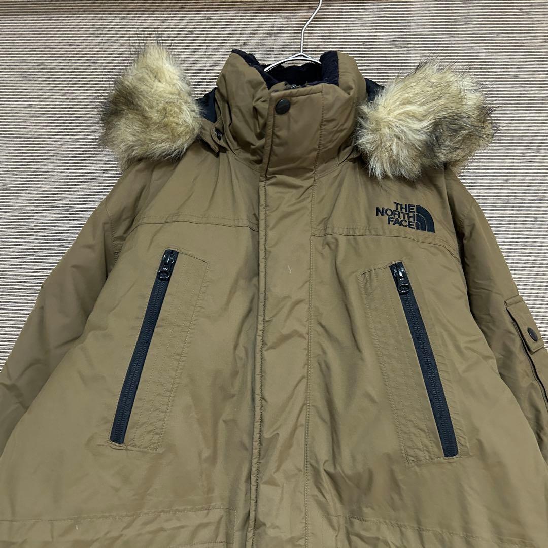 【ノースフェイス】ダウンジャケット モッズコート　こげ茶　フェイクファー刺繍H3
