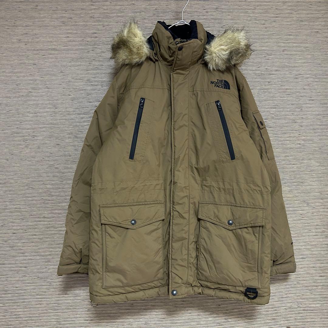 【ノースフェイス】ダウンジャケット モッズコート　こげ茶　フェイクファー刺繍H3