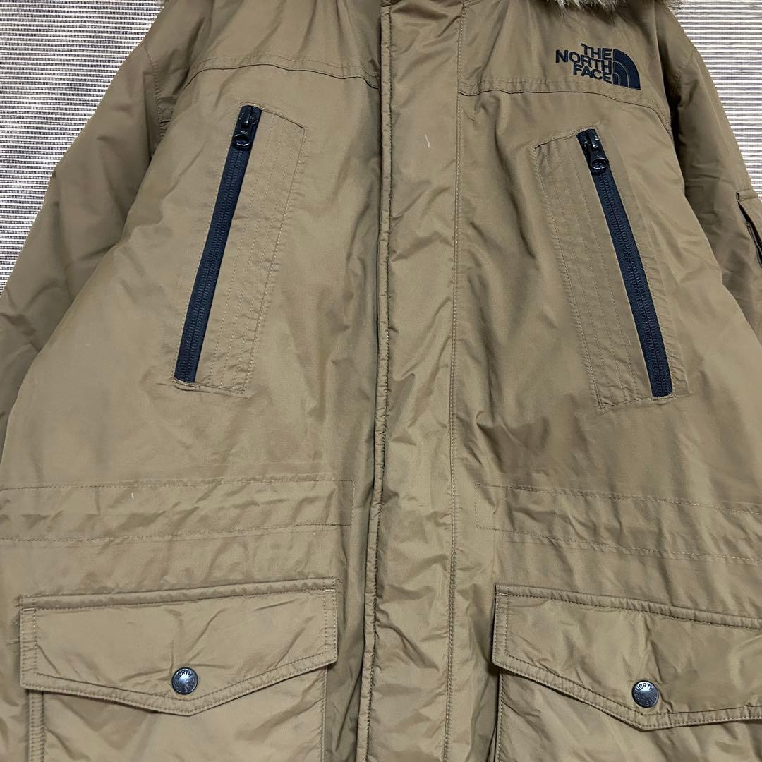 【ノースフェイス】ダウンジャケット モッズコート　こげ茶　フェイクファー刺繍H3