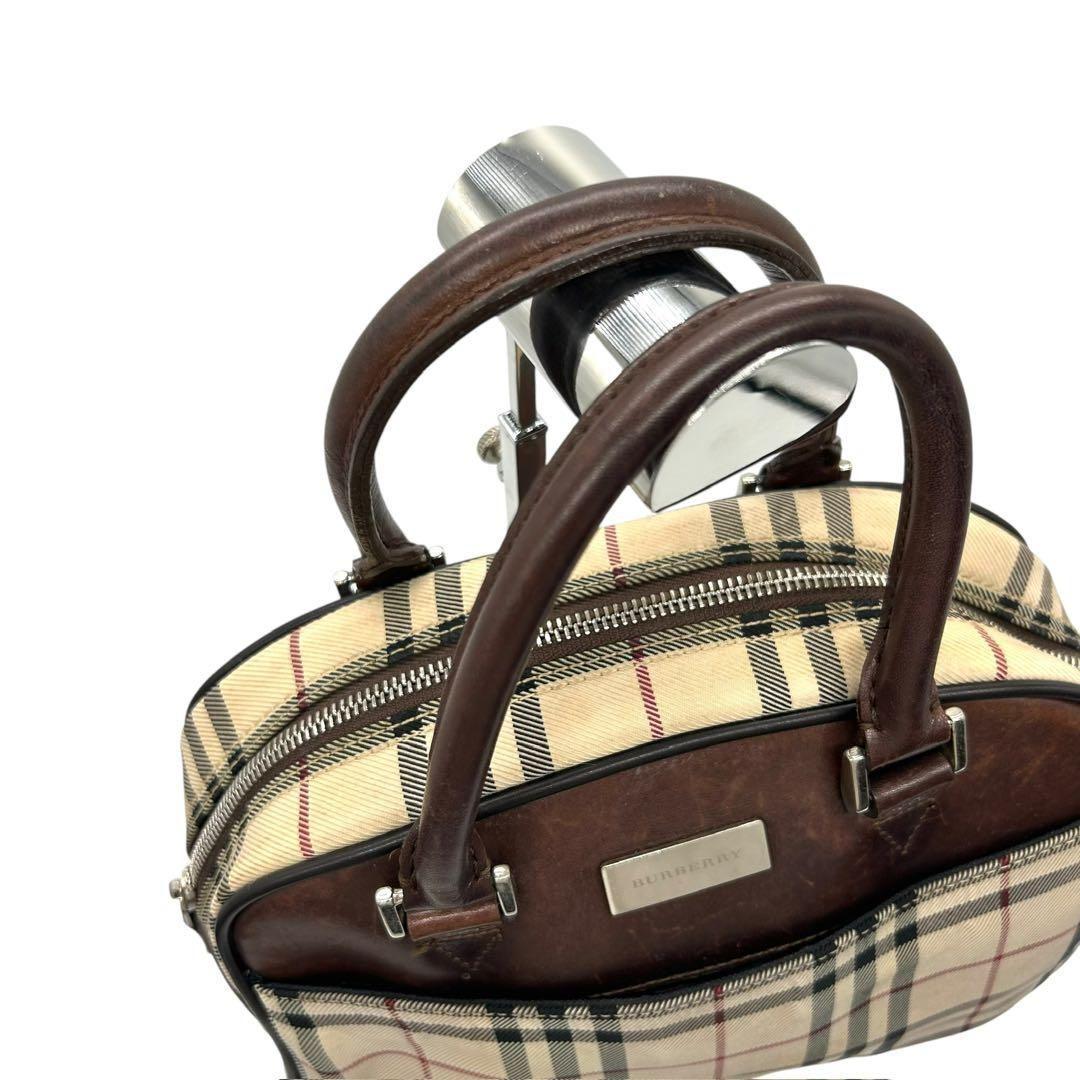 良品 1745 Burberry ハンドバッグ ノバチェック キャンバス レザー