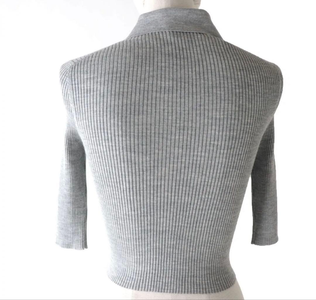 PRADA プラダ クロップド丈 半袖 ニット ポロシャツ グレー 36