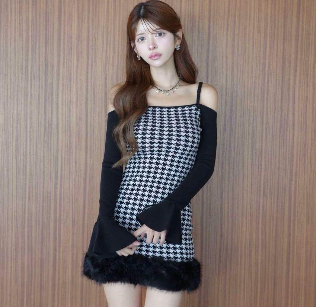 randy 2wayハウンドトゥースファーミニワンピース タグ付き