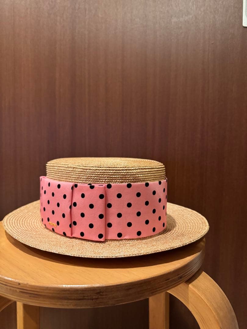 極美品　MIUMIU ミュウミュウ　リボン　ストロー　ハット　ラフィア　ピンク