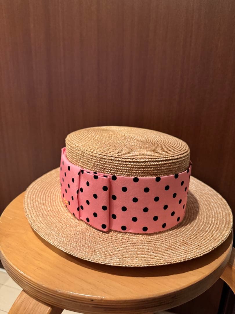 極美品　MIUMIU ミュウミュウ　リボン　ストロー　ハット　ラフィア　ピンク