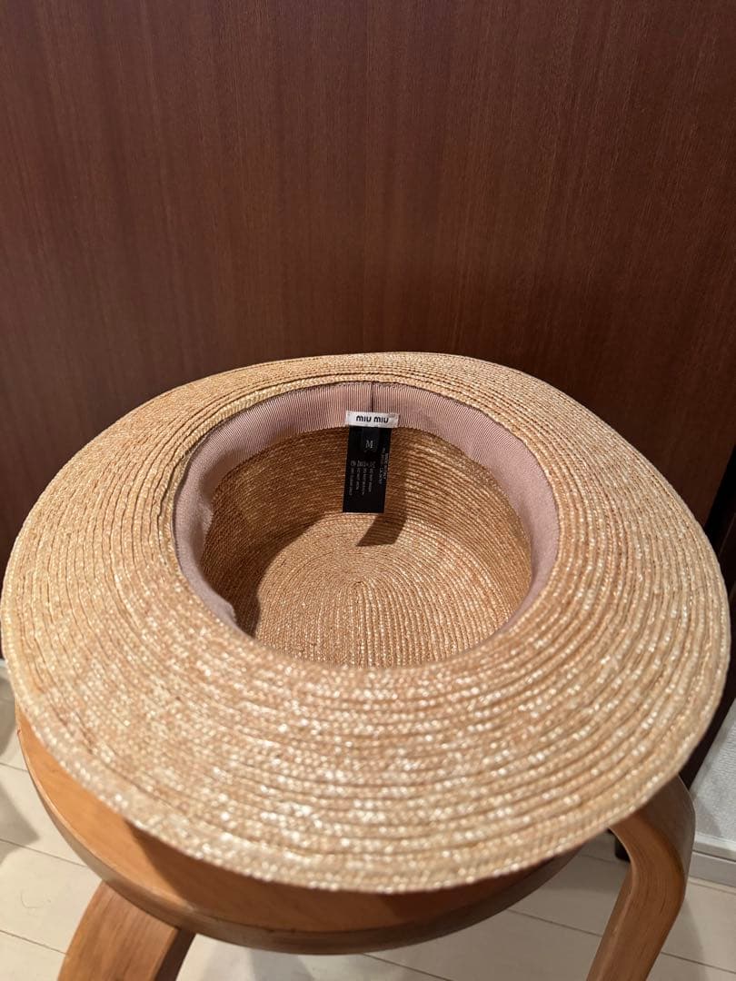 極美品　MIUMIU ミュウミュウ　リボン　ストロー　ハット　ラフィア　ピンク