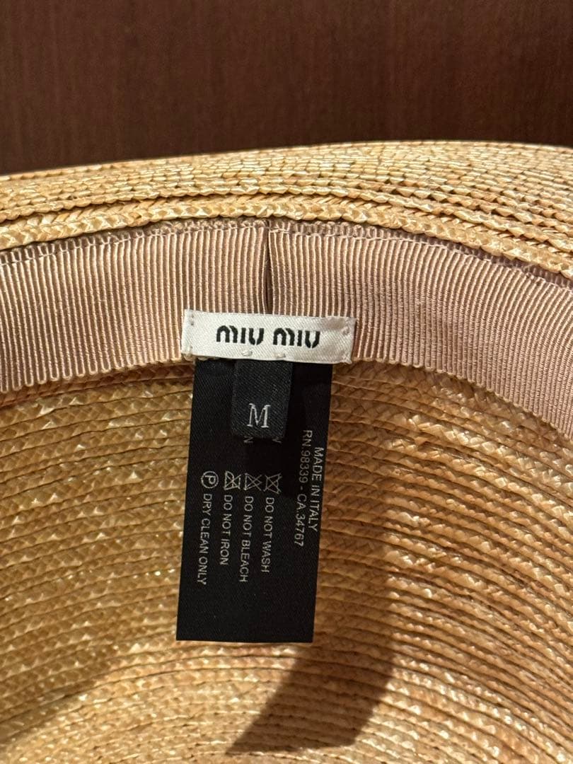 極美品　MIUMIU ミュウミュウ　リボン　ストロー　ハット　ラフィア　ピンク