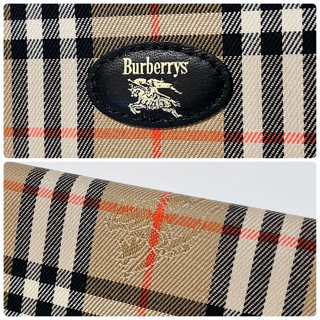 極美品 バーバリー ノバチェック ホースロゴ レザー キャンバス 名刺入れ